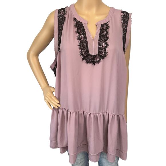 2/$15 Lane Bryant Chiffon Lace Tiered Tunic Top Mauve Sleeveless 3X Plus Size 24 - Picture 1 of 10